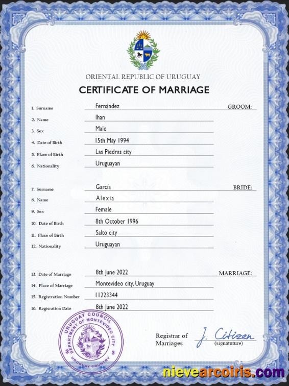 Uruguay marriage certificate